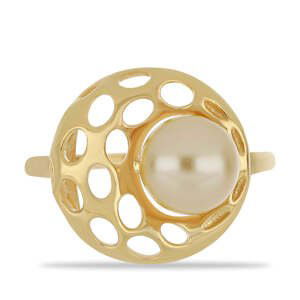 Pozlacený Stříbrný Prsten s Jihomořskou Zlatou Perlou, Velikost: 62-63