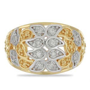 Pozlacený Stříbrný Prsten s Bílým Diamantem, Velikost: 59-58