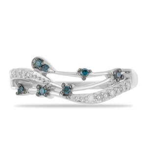 Stříbrný Prsten s Modrým Diamantem a Bílým Diamantem, Velikost: 62-63