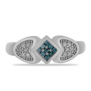 Stříbrný Prsten s Modrým Diamantem a Bílým Diamantem, Velikost: 54-55