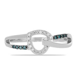Stříbrný Prsten s Modrým Diamantem a Bílým Diamantem, Velikost: 54-55