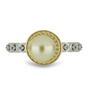 Pozlacený Stříbrný Prsten s Jihomořskou Zlatou Perlou a Bílým Topazem, Velikost: 52-53
