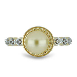 Pozlacený Stříbrný Prsten s Jihomořskou Zlatou Perlou a Bílým Topazem, Velikost: 57-56