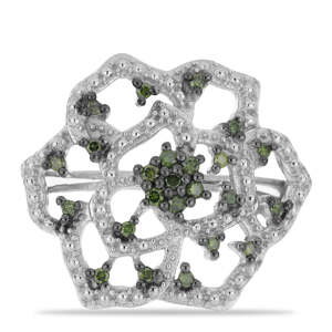 Stříbrný Prsten se Zeleným Diamantem, Velikost: 59-58