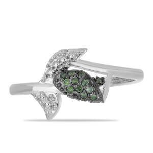 Stříbrný Prsten se Zeleným Diamantem, Velikost: 57-56