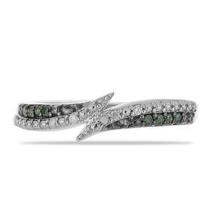Stříbrný Prsten se Zeleným Diamantem a Bílým Diamantem, Velikost: 54-55