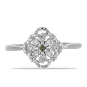 Stříbrný Prsten se Zeleným Diamantem a Bílým Diamantem, Velikost: 59-58