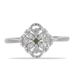Stříbrný Prsten se Zeleným Diamantem a Bílým Diamantem, Velikost: 62-63