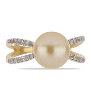 Pozlacený Stříbrný Prsten s Jihomořskou Zlatou Perlou a Bílým Topazem, Velikost: 54-55