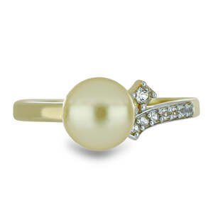Pozlacený Stříbrný Prsten s Jihomořskou Zlatou Perlou a Bílým Topazem, Velikost: 52-53