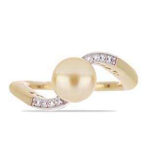 Pozlacený Stříbrný Prsten s Jihomořskou Zlatou Perlou a Bílým Topazem, Velikost: 57-56