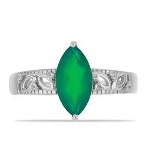 Stříbrný Prsten se Zeleným Achátem a Bílým Topazem, Velikost: 54-55