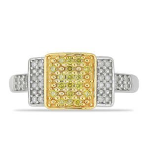Pozlacený Stříbrný Prsten se Žlutým Diamantem a Bílým Diamantem, Velikost: 57-56