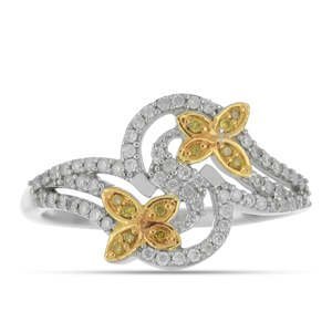Pozlacený Stříbrný Prsten se Žlutým Diamantem a Bílým Diamantem, Velikost: 57-56