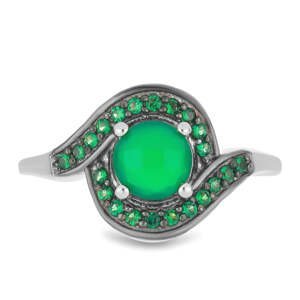 Stříbrný Prsten se Zeleným Achátem, Velikost: 59-58