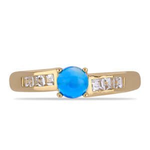 Pozlacený Stříbrný Prsten s Modrým Etiopským Opálem z Lega Dembi a Bílým Topazem, Velikost: 54-55