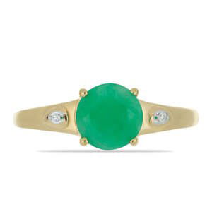 Pozlacený Stříbrný Prsten s Brazilským Smaragdem a Bílým Diamantem, Velikost: 54-55