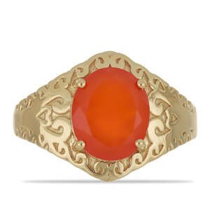 Pozlacený Stříbrný Prsten s Červeným Chalcedonem, Velikost: 54-55