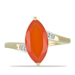Pozlacený Stříbrný Prsten s Červeným Chalcedonem a Bílým Topazem, Velikost: 54-55