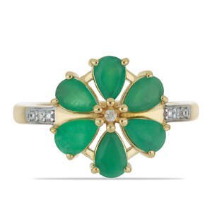 Pozlacený Stříbrný Prsten s Brazilským Smaragdem a Bílým Diamantem, Velikost: 57-56