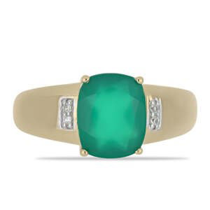 Pozlacený Stříbrný Prsten se Zeleným Achátem a Bílým Topazem, Velikost: 54-55