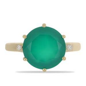 Pozlacený Stříbrný Prsten se Zeleným Achátem a Bílým Topazem, Velikost: 54-55