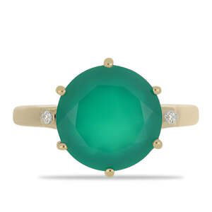 Pozlacený Stříbrný Prsten se Zeleným Achátem a Bílým Topazem, Velikost: 62-63