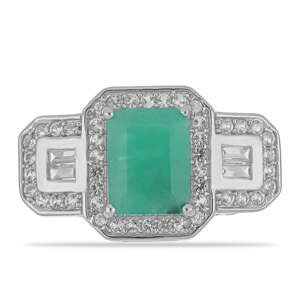 Stříbrný Prsten s Brazilským Smaragdem a Bílým Zirkonem, Velikost: 54-55