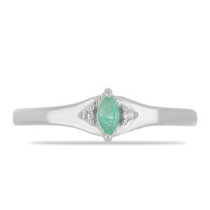 Stříbrný Prsten s Brazilským Smaragdem a Bílým Topazem, Velikost: 52-53