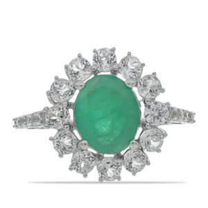 Stříbrný Prsten s Brazilským Smaragdem a Bílým Topazem, Velikost: 54-55