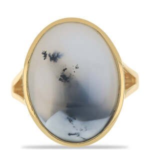 Pozlacený Stříbrný Prsten s Dendritem, Velikost: 59-58