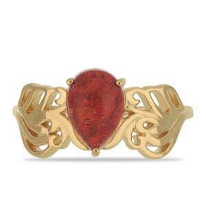 Pozlacený Stříbrný Prsten s Červeným Houbovým Korálem, Velikost: 59-58