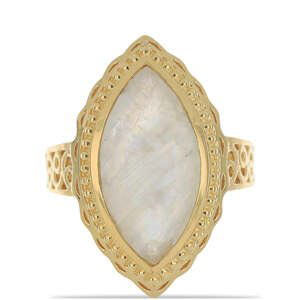 Pozlacený Stříbrný Prsten s Duhovým Měsíčním Kamenem, Velikost: 62-63