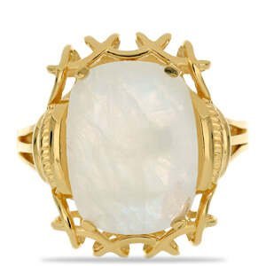 Pozlacený Stříbrný Prsten s Duhovým Měsíčním Kamenem, Velikost: 54-55