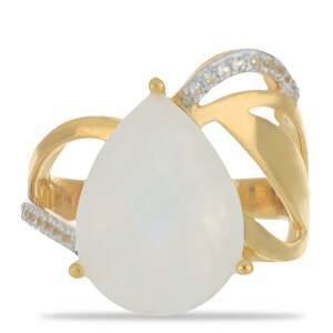Pozlacený Stříbrný Prsten s Duhovým Měsíčním Kamenem a Bílým Topazem, Velikost: 54-55