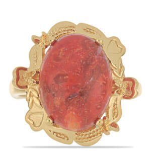 Pozlacený Stříbrný Prsten s Červeným Houbovým Korálem, Velikost: 62-63