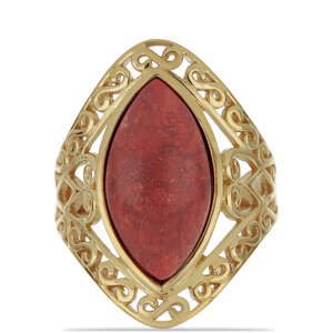 Pozlacený Stříbrný Prsten s Červeným Houbovým Korálem, Velikost: 54-55