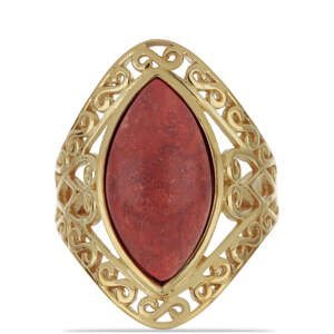 Pozlacený Stříbrný Prsten s Červeným Houbovým Korálem, Velikost: 57-56