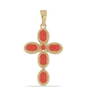 Kříž Pozlacený Stříbrný Přívěsek s Červeným Houbovým Korálem