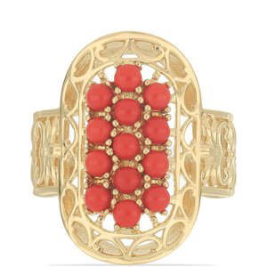 Pozlacený Stříbrný Prsten s Červeným Houbovým Korálem, Velikost: 59-58