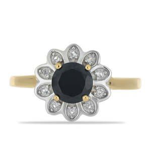 Pozlacený Stříbrný Prsten s Černým spinelem a Bílým Topazem, Velikost: 54-55