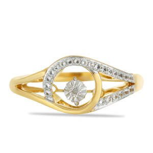 Pozlacený Stříbrný Prsten s Tančícím Diamantem a Bílým Topazem, Velikost: 57-56