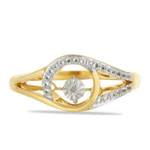 Pozlacený Stříbrný Prsten s Tančícím Diamantem a Bílým Topazem, Velikost: 59-58
