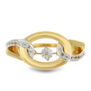 Pozlacený Stříbrný Prsten s Tančícím Diamantem a Bílým Topazem, Velikost: 52-53