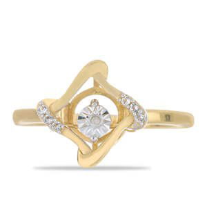 Pozlacený Stříbrný Prsten s Tančícím Diamantem a Bílým Topazem, Velikost: 54-55