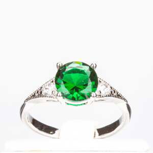 Bílým Zlatem Pozlacený Slitinový Prsten se Zeleným Emporia® Křišťálem, Velikost: 52-53