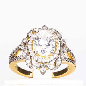 Pozlacený Slitinový Prsten s Bílým Emporia® Křišťálem, Velikost: 52-53