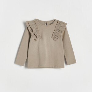 Reserved - Bavlněné tričko s dlouhými rukávy a volány - Khaki