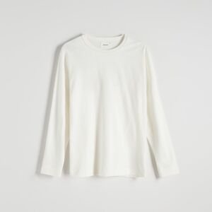 Reserved - Bavlněné tričko s dlouhými rukávy - Krémová