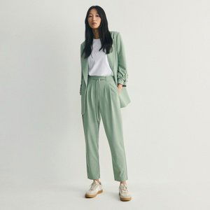 Reserved - Jednobarevné kalhoty se zavazováním - Zelená